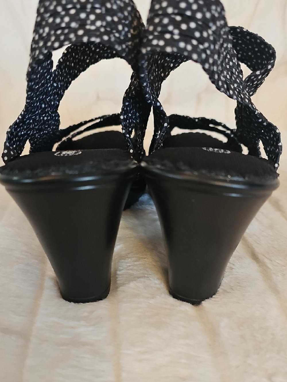 bernie mev. Black and White Dot Slingback Block Heels - Picture 7 of 10